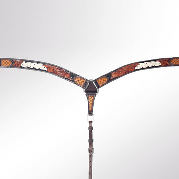 AMERICAN DARLING Western Horse Breast Collar Hand Carved Leather Dark Brown